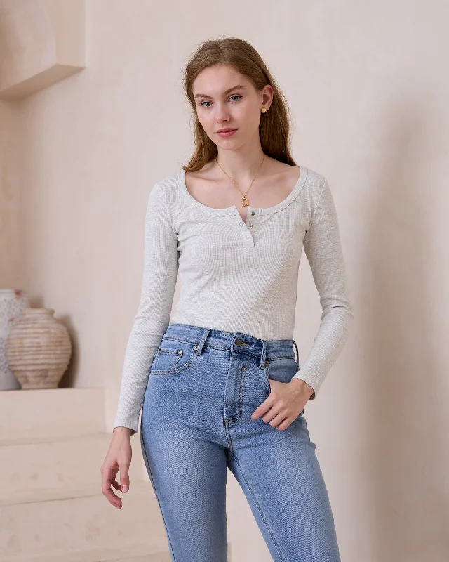 Ada Grey Ribbed Long Sleeve Top