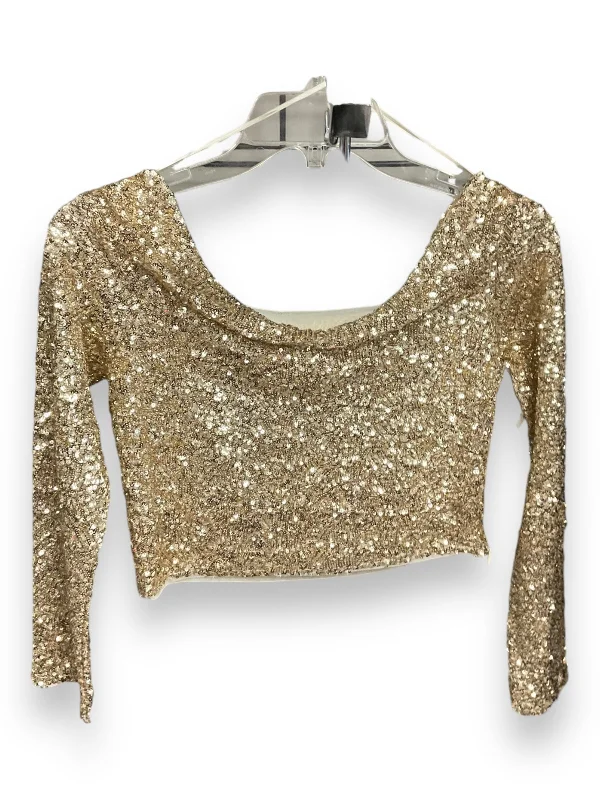 Top Long Sleeve By Zara In Gold, Size: S