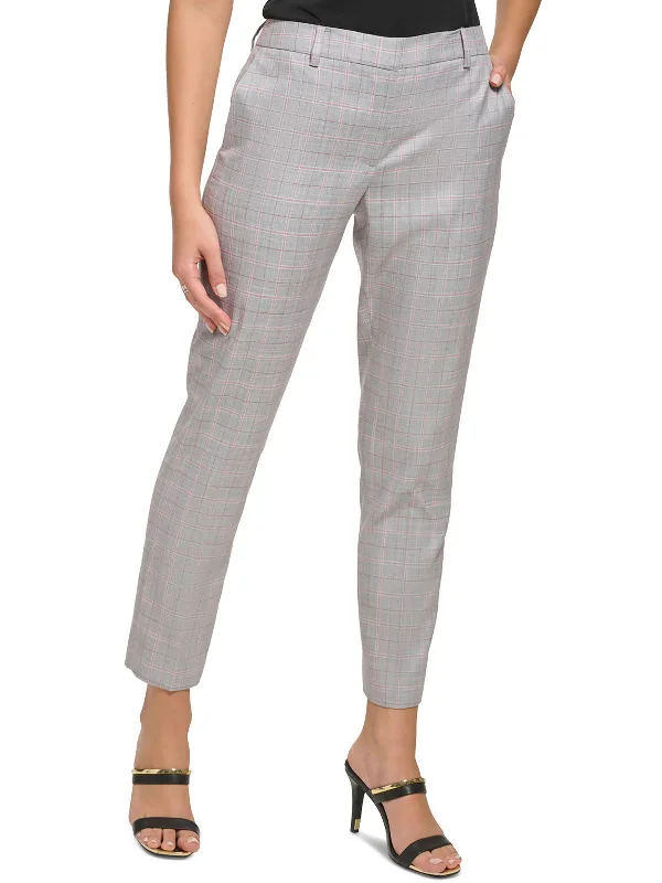 Petites The Essex Womens Plaid Office Ankle Pants