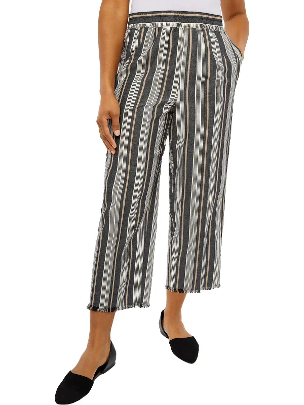 Womens Linen Blend Striped Ankle Pants