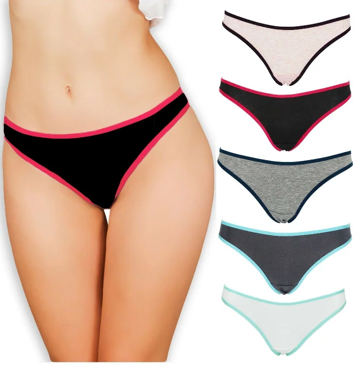 Emprella Cotton Underwear Women Thongs Assorted 5 Pack - No Show Panties, Seamless Sexy Breathable