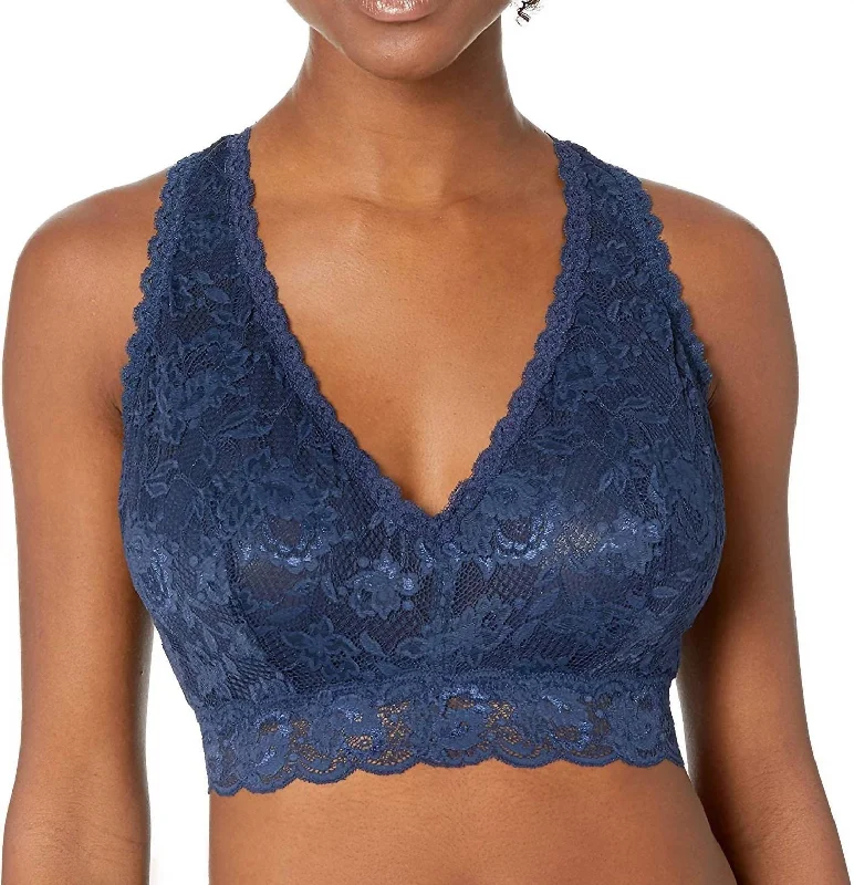 Never Say Never Curvy Racerback Bralette In Navy Blue