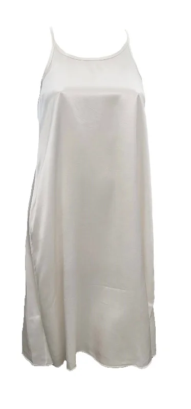 Ruby Satin Knee Length Gown With Spaghetti Straps & Gathered Back In Pearl