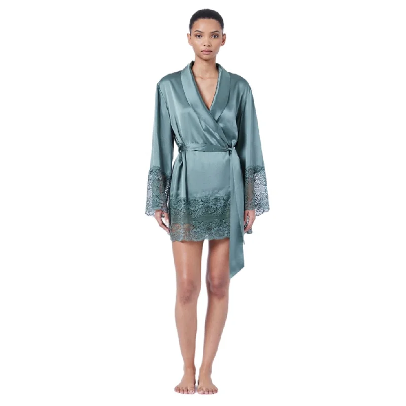 Ginia Silk Lace Robe Moss