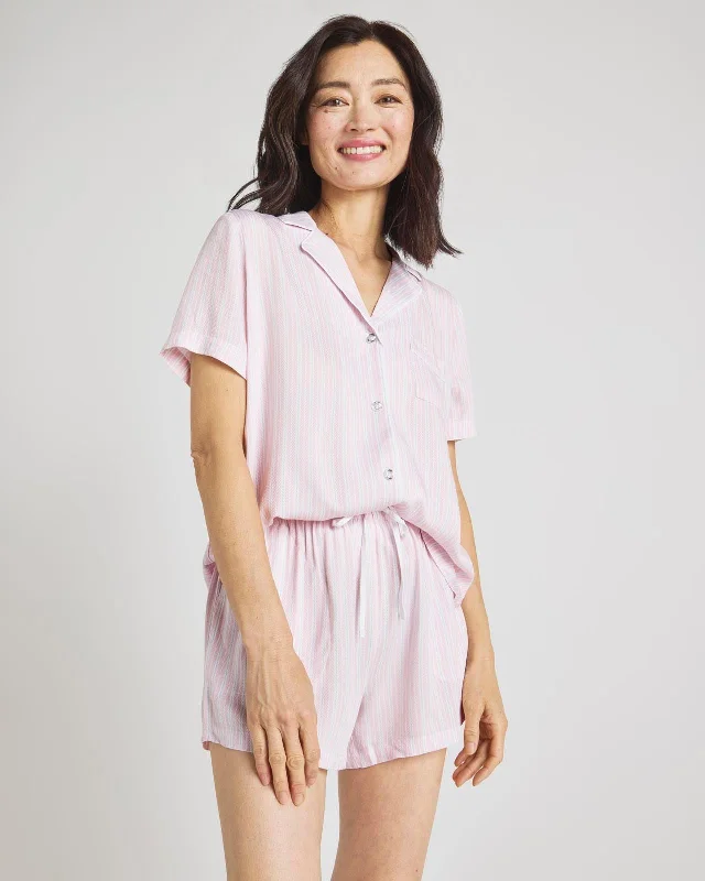 Vertical Stripe Pink Notch Top & Boxer PJ Set