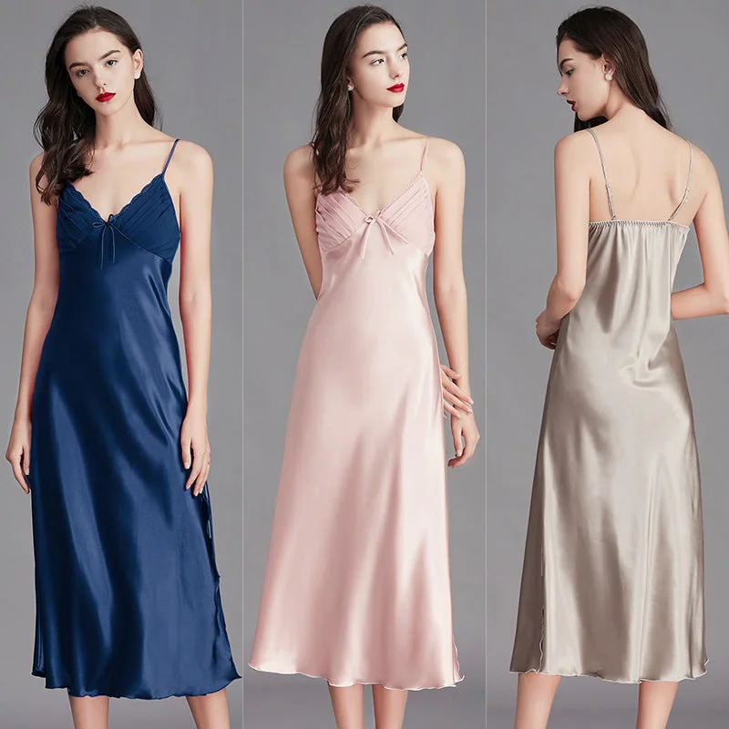 Women V-Neck Lace Satin Silk Slip Dress Pajama CQ311